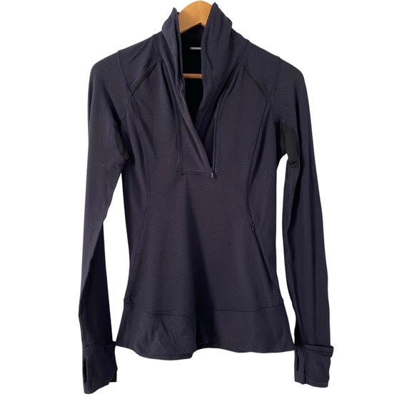 Lululemon Half Zip Navy Striped Athletic Workout Runningg Yoga Sweatshirt Top 6 - Picture 1 of 9